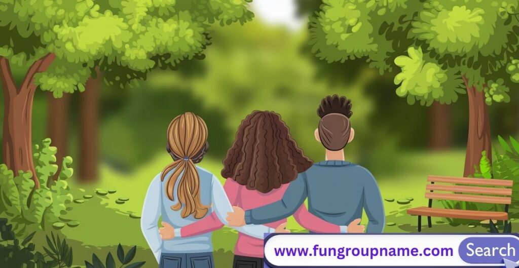 Vibrant trio group names inspired by nature and environment themes, featuring green elements, outdoor landscapes, and environmental symbols perfect for friends of three.
