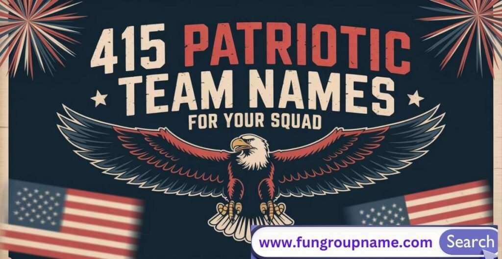 Majestic bald eagle soaring with American flag background symbolizing patriotic animal-themed team names