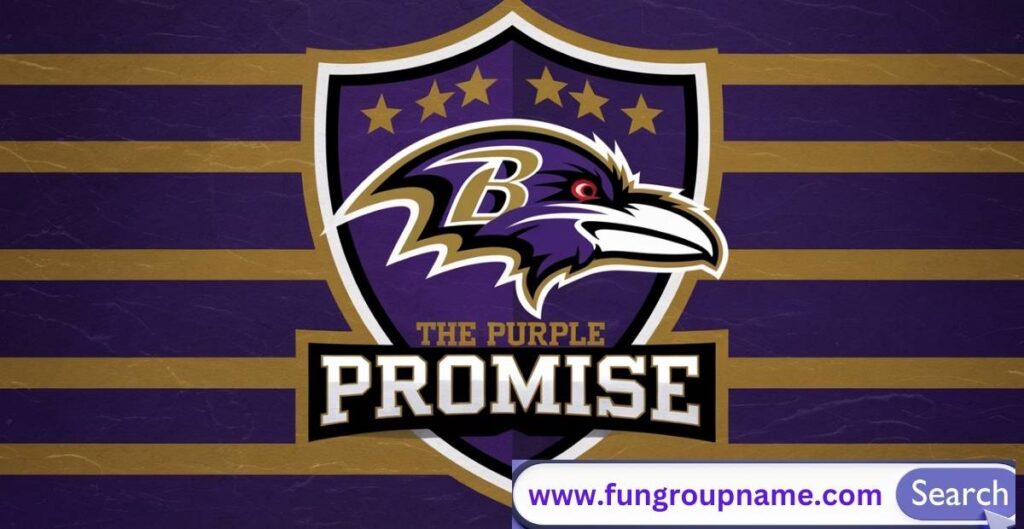 Fantasy football manager brainstorming creative Baltimore Ravens team name on laptop with football gear in background