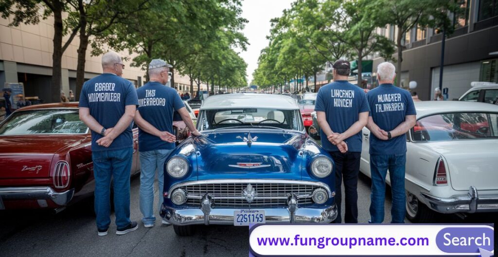 "Vintage and classic car crew parked together with retro aesthetics, representing creative car crew name ideas"