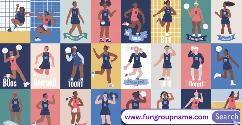 "Creative and fun netball team names for girls and women with vibrant team spirit, sporty theme, and group celebration"
