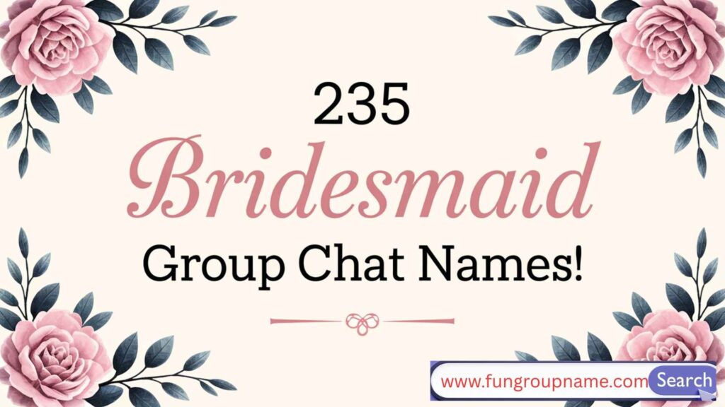 Creative and fun bridesmaid group chat name ideas displayed with wedding-themed icons and pastel colors
