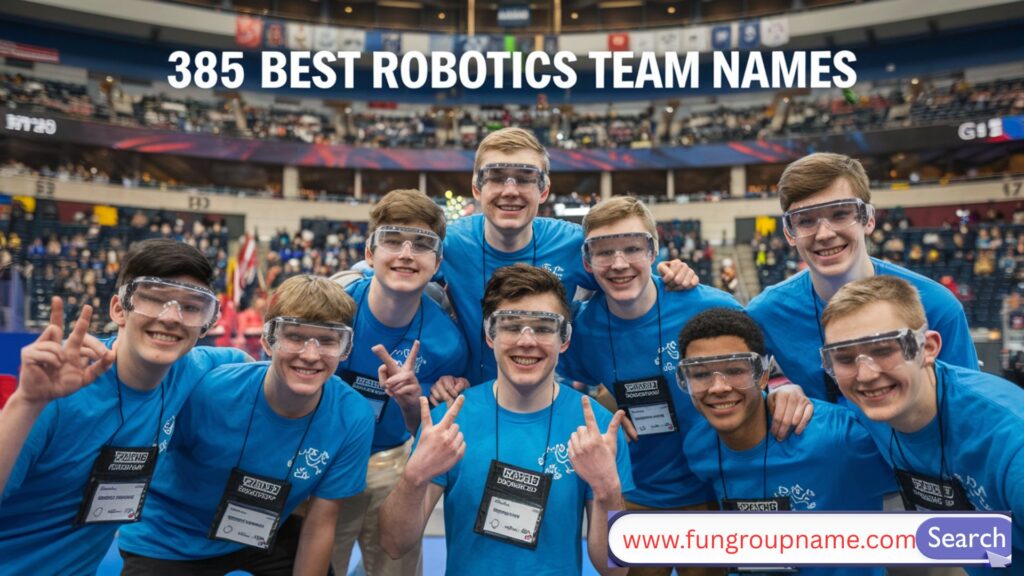 Creative and cool robotics team names displayed with futuristic robot illustrations and tech-inspired design
