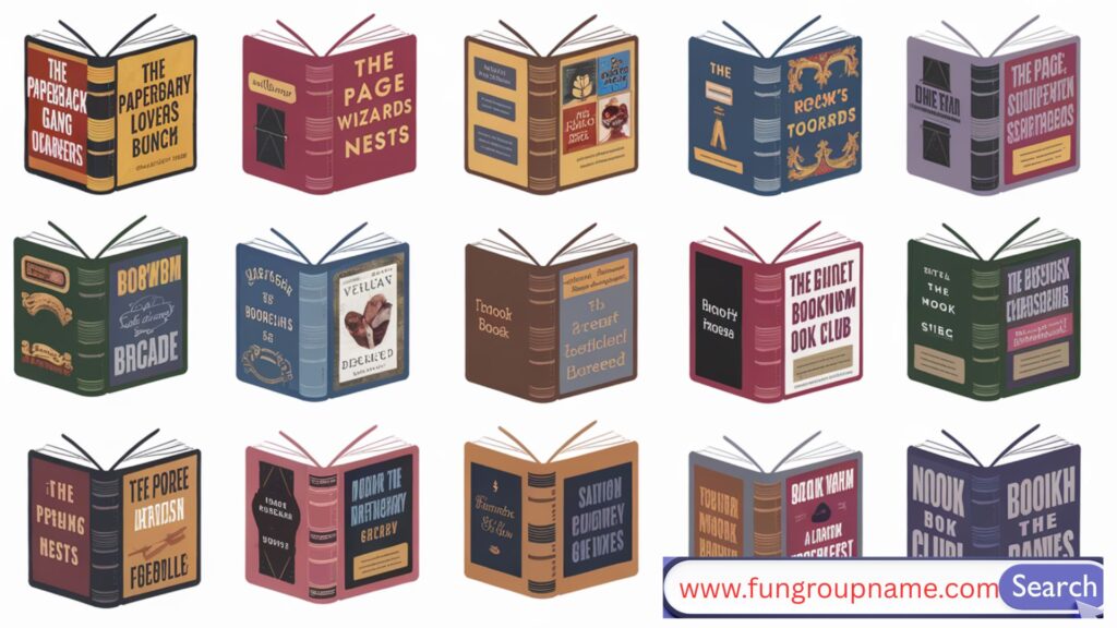 Trendy book club name ideas in stylish typography with modern books and cozy reading setup background


