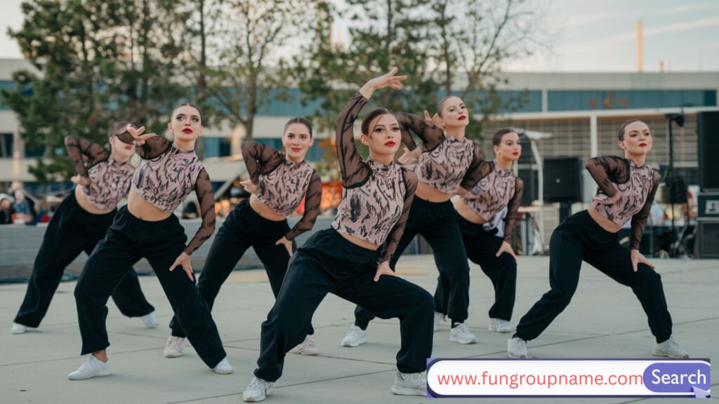 Creative and unique dance group performing together with energy and style, representing 315 best group names for dance including hip-hop, ballet, cultural, and funny dance team names.