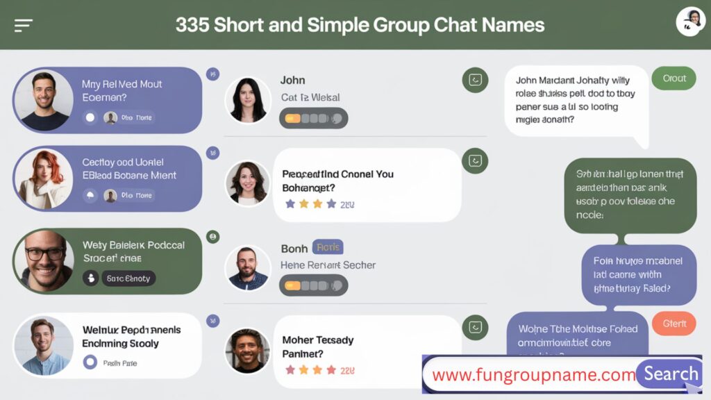 "Creative and simple group chat name ideas displayed in colorful speech bubbles on a phone screen"