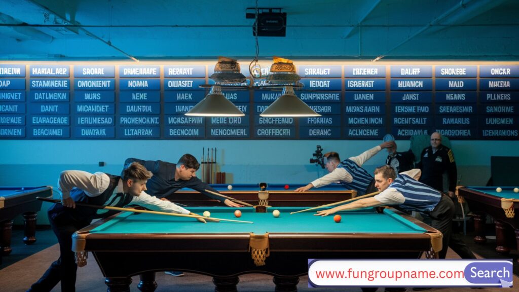 Billiards table with colorful balls and cue sticks – inspiration for 385 competitive pool team names for leagues, tournaments, and casual play