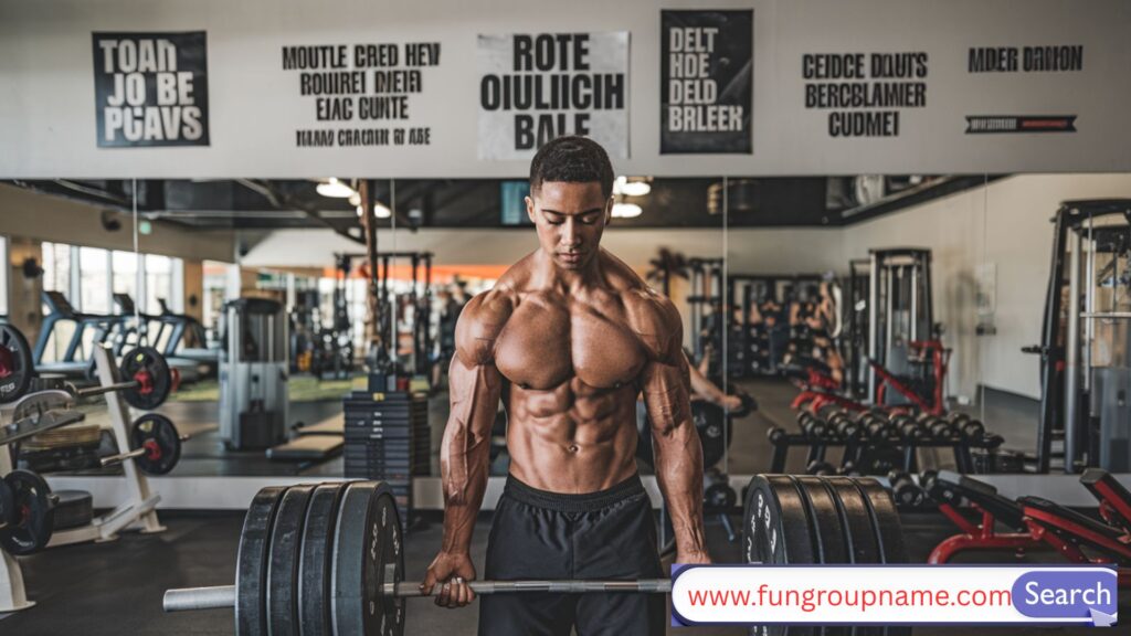"Modern gym interior with vibrant fitness branding and motivational wall art – perfect for creative gym name inspiration"