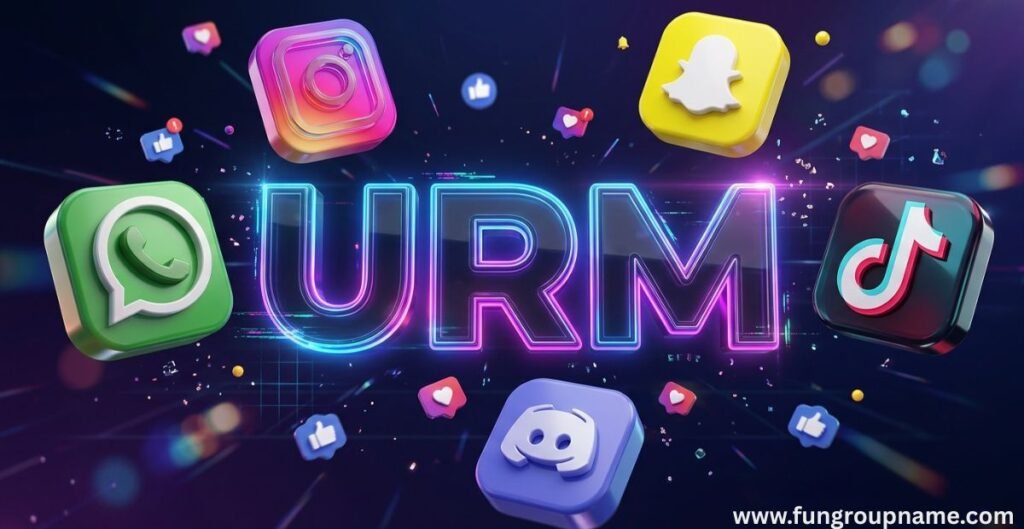 Chat bubble reading “urm...” beside WhatsApp, Instagram, Snapchat, TikTok, and Discord icons, showing URM means the same on every app