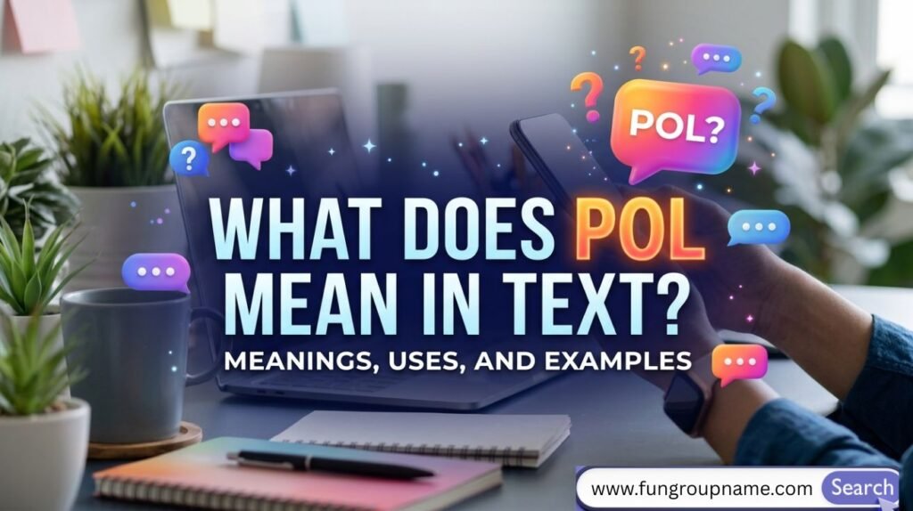 Phone screen showing a chat where a friend replies “POL” with a laughing emoji, illustrating the POL meaning in text